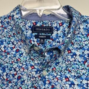 NWOT Crown & Ivy Classic Fit Blue Floral Men's Button Down Shirt size XXL